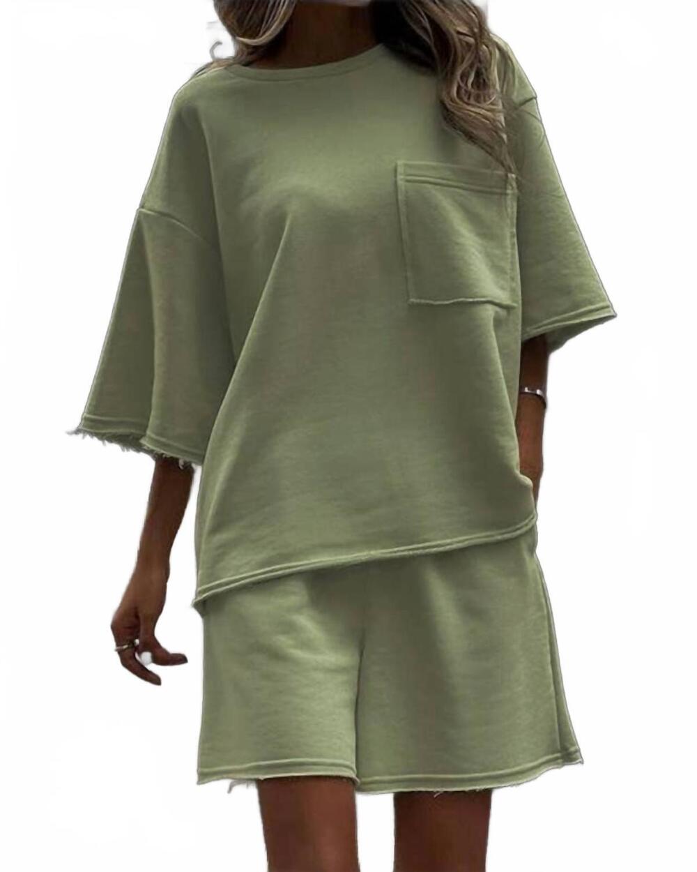 NEW HIDDEN terry knit tee and shorts set in sage
